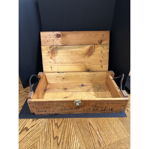 1969 Wooden Crate  Ammunition For Cannon With Explosive Projectiles w/handles - Picture 7 of 9